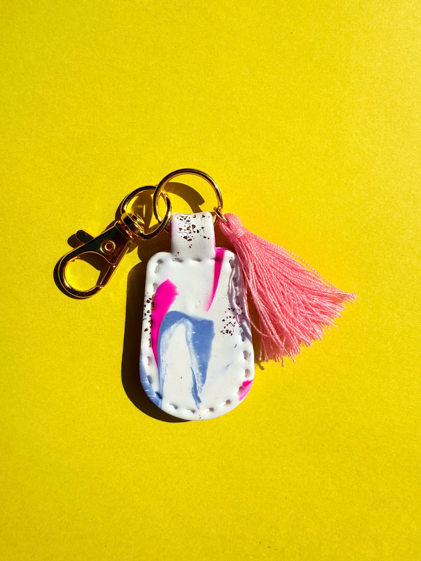 White & Gold Shiny Polymer Clay & Tassel Keychains – Colorful, Fun & One-of-a-Kind