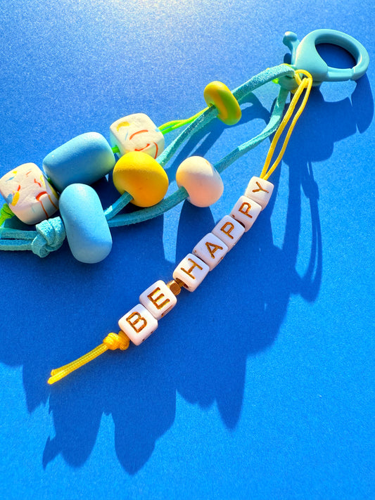 "BE HAPPY" Polymer Clay Bead Keychains – Colorful, Fun & Full of Personality