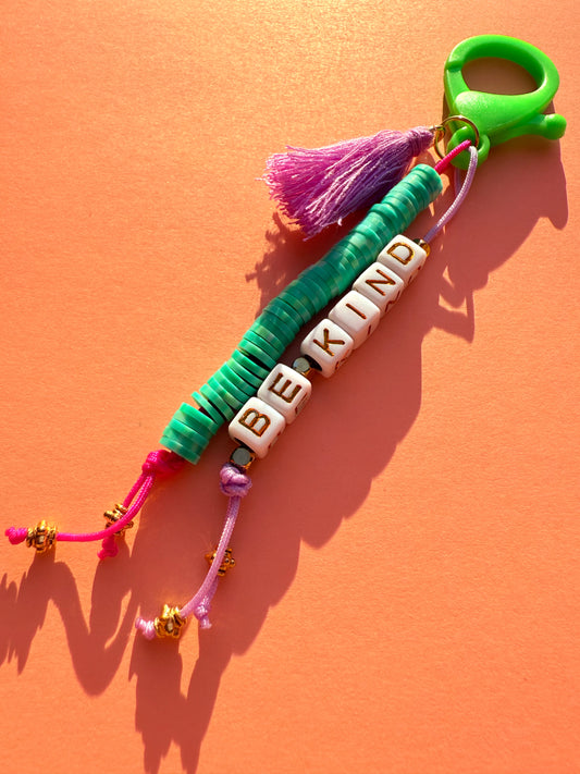 "BE KIND" Polymer Clay Bead Keychains – Colorful, Fun & Full of Personality