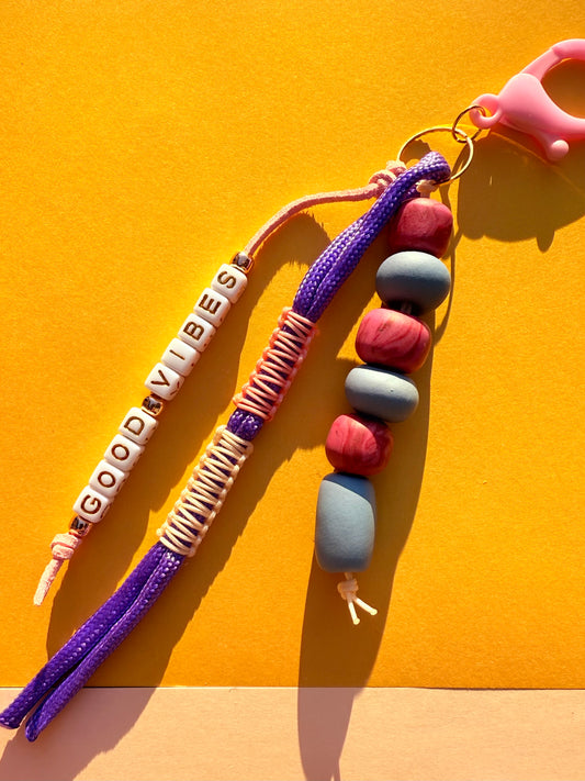 "GOOD VIBES" Polymer Clay Bead Keychains – Colorful, Fun & Full of Personality