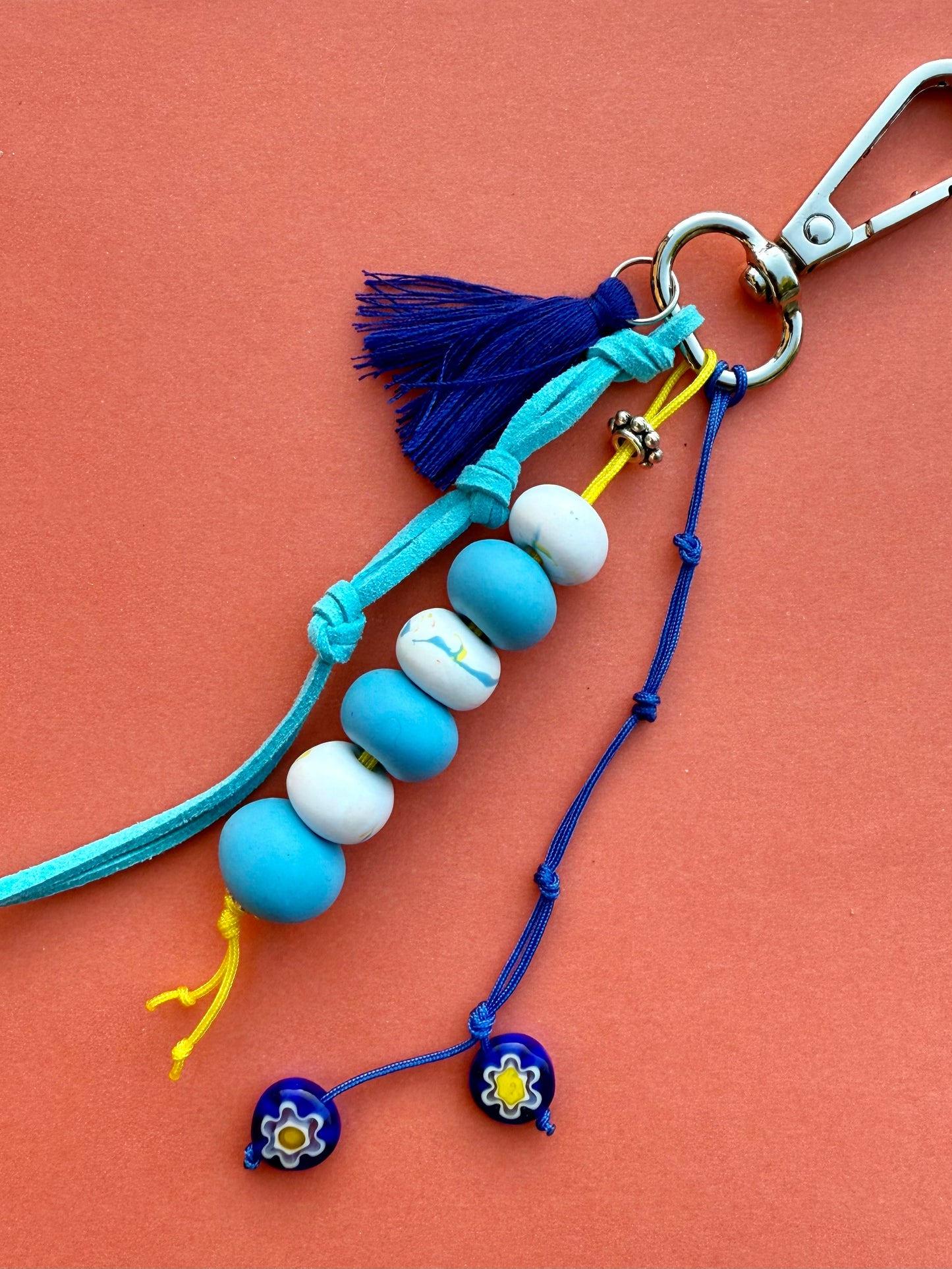 "GOOD LUCK" Handmade Polymer Clay Bead Keychains with Metal Ring – Personalized, Colorful & Durable