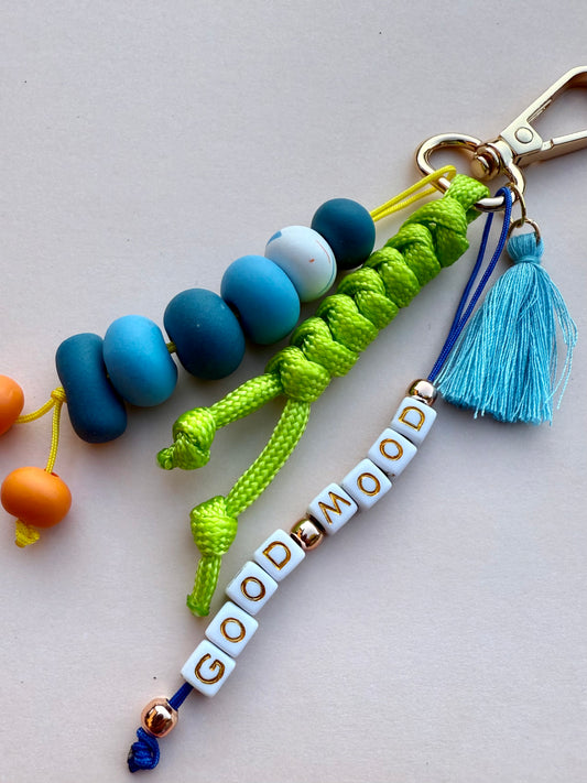 "GOOD MOOD" Handmade Polymer Clay Bead Keychains with Metal Ring – Personalized, Colorful & Durable