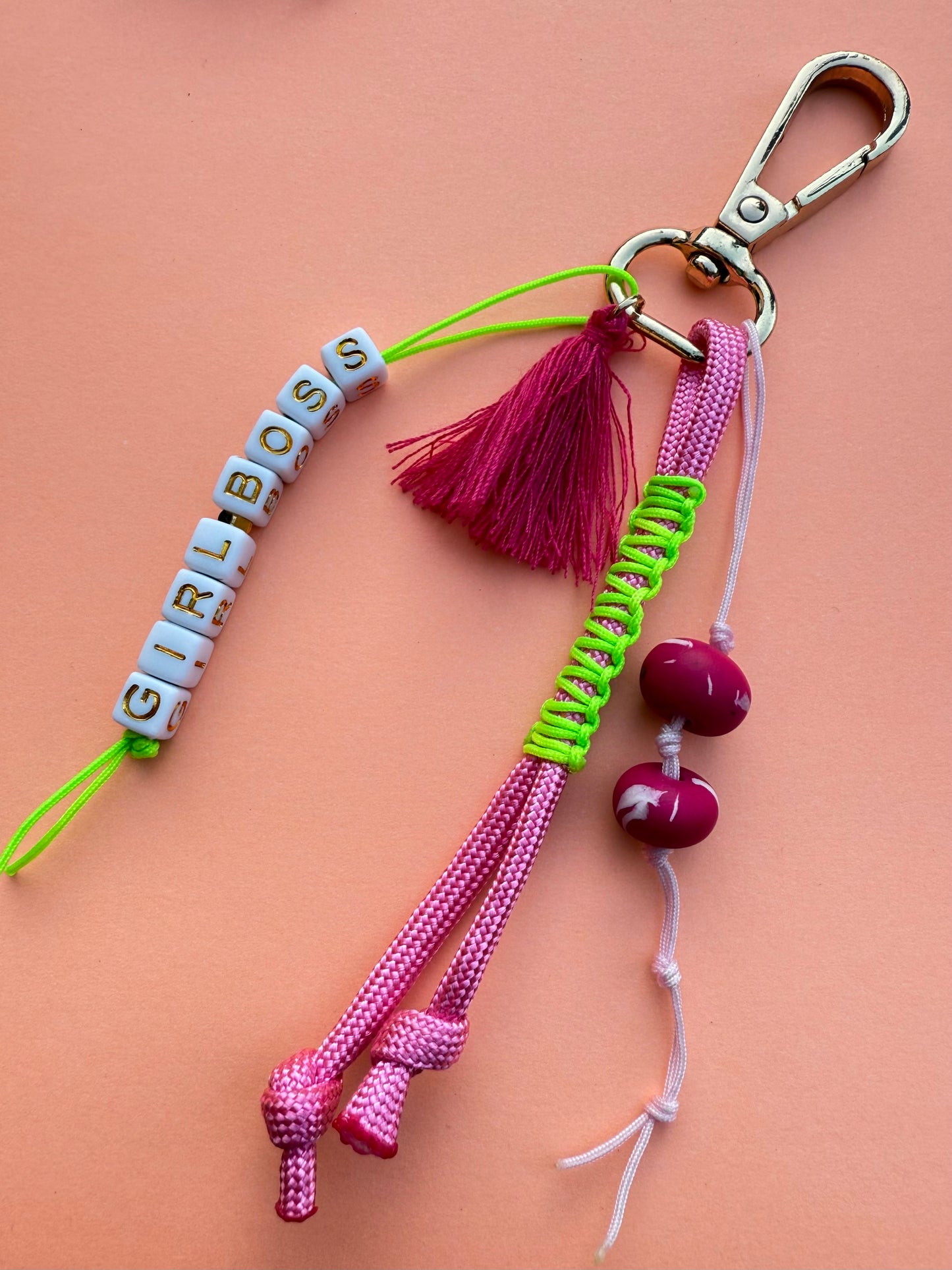 "GIRL BOSS" Handmade Polymer Clay Bead Keychains with Metal Ring – Personalized, Colorful & Durable