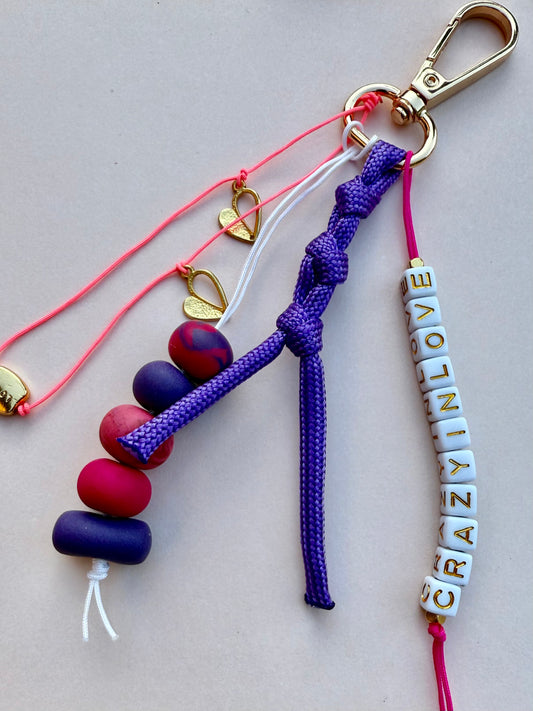 "CRAZY IN LOVE" Handmade Polymer Clay Bead Keychains with Metal Ring – Personalized, Colorful & Durable