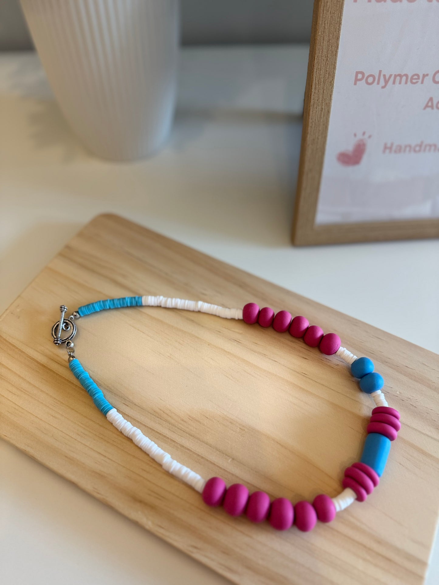 Handmade Candy Cloud Polymer Clay Necklace - Dreamy Pink & Blue Pastel Pendant