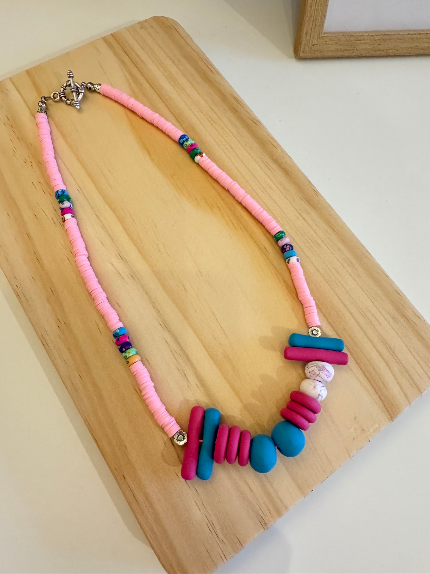 Handmade Berry Crush Polymer Clay Necklace - Deep Raspberry Marble Statement Pendant