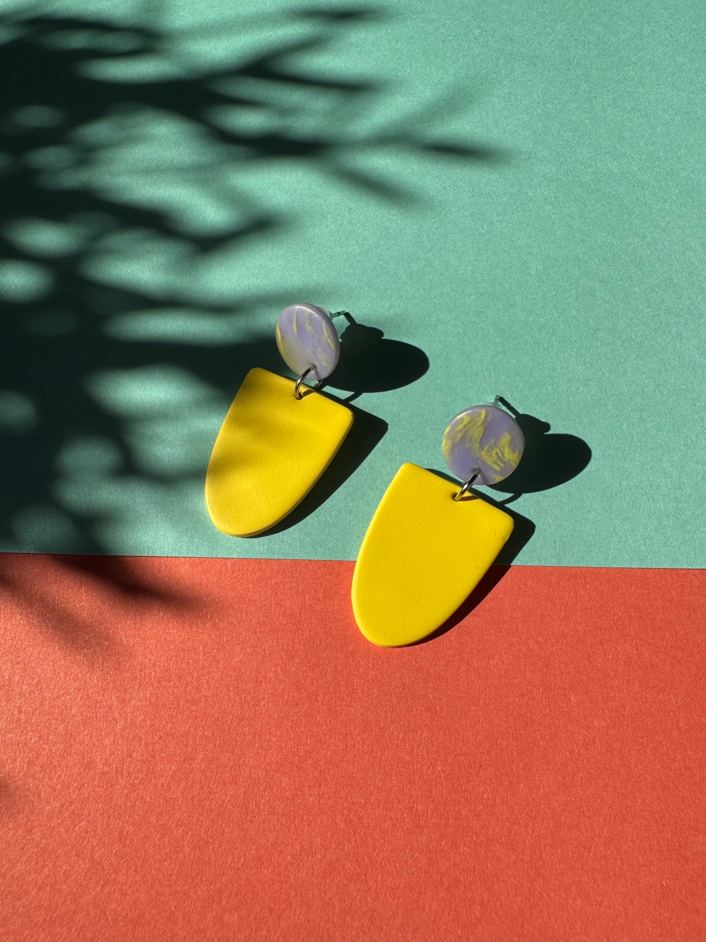 Sunset Bloom Polymer Clay Earrings – Purple & Yellow