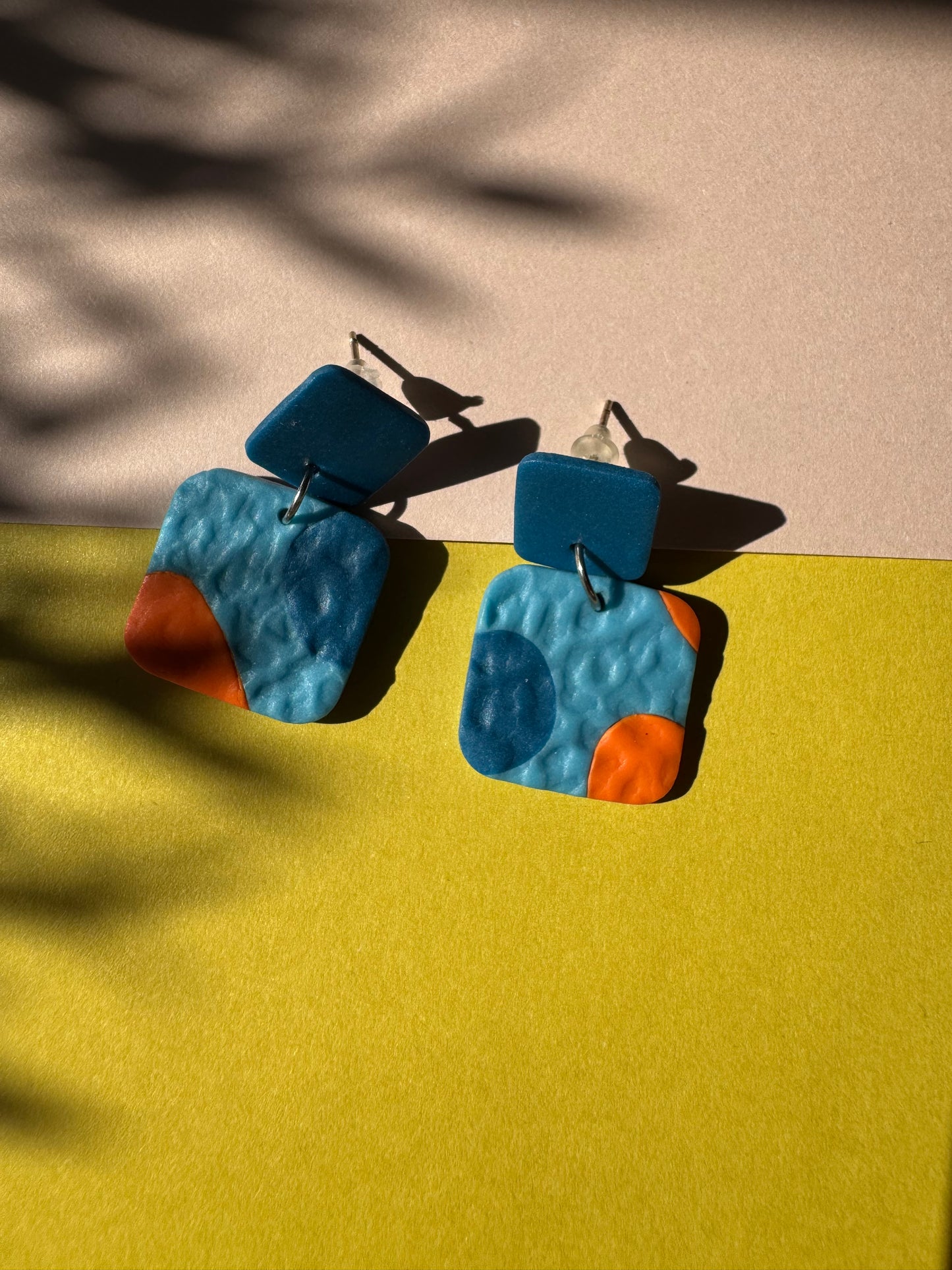 Ocean Pop Polymer Clay Earrings – Blue & Orange