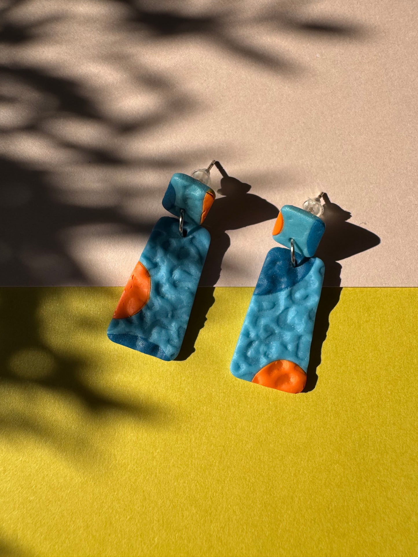Ocean Pop Polymer Clay Earrings – Blue & Orange