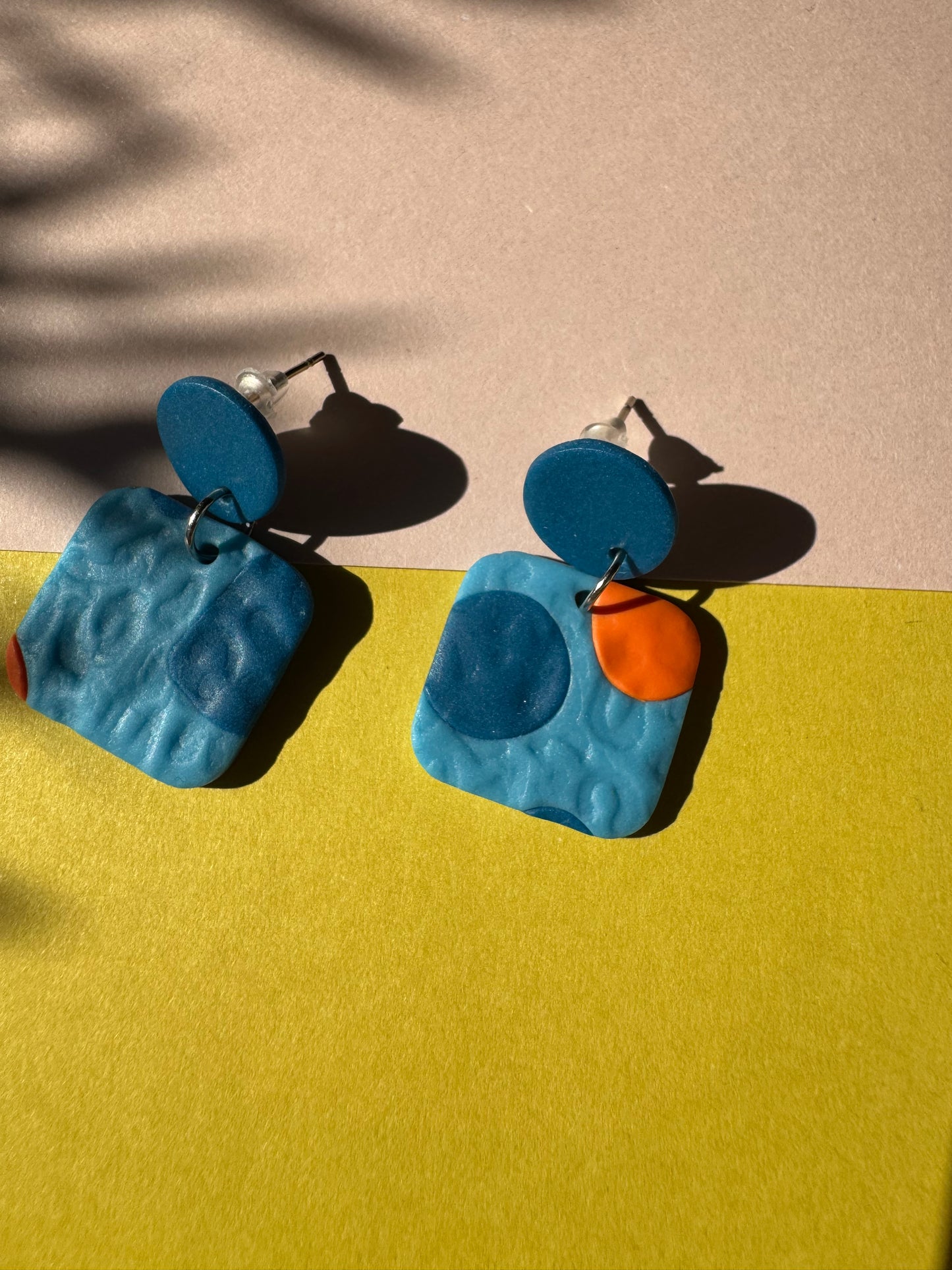 Ocean Pop Polymer Clay Earrings – Blue & Orange