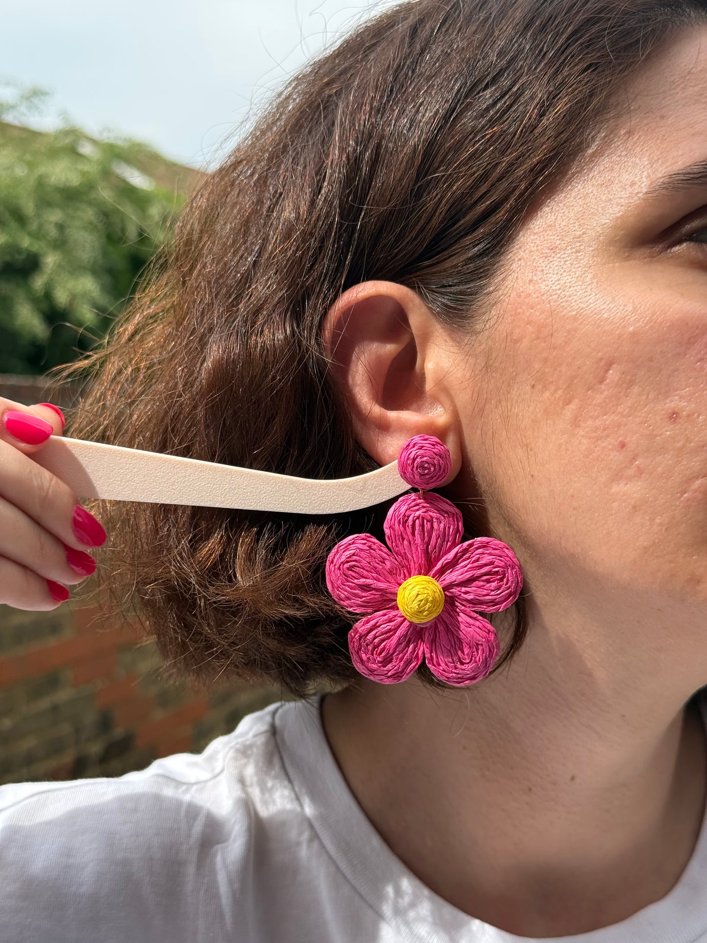 Handmade Raffia Flower Dangle Earrings, Woven Summer Statement Jewelry, Lightweight Floral Drops
