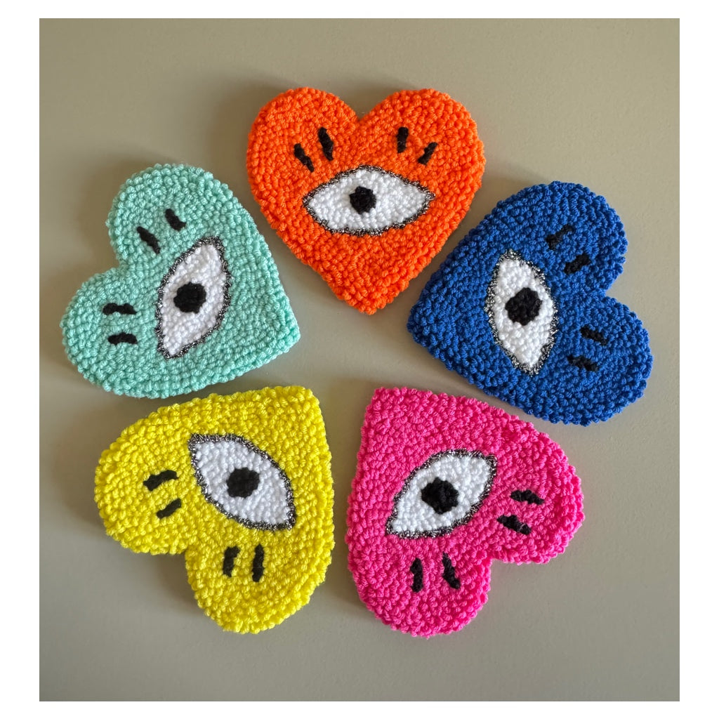 Heart & Eye Punch Needle Coaster – Handmade, Symbolic & Full of Meaning