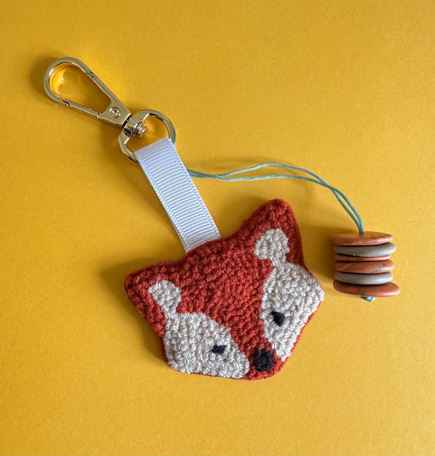 Fox Punch Needle Keychain – Whimsical, Textured & Full of Woodland Charm