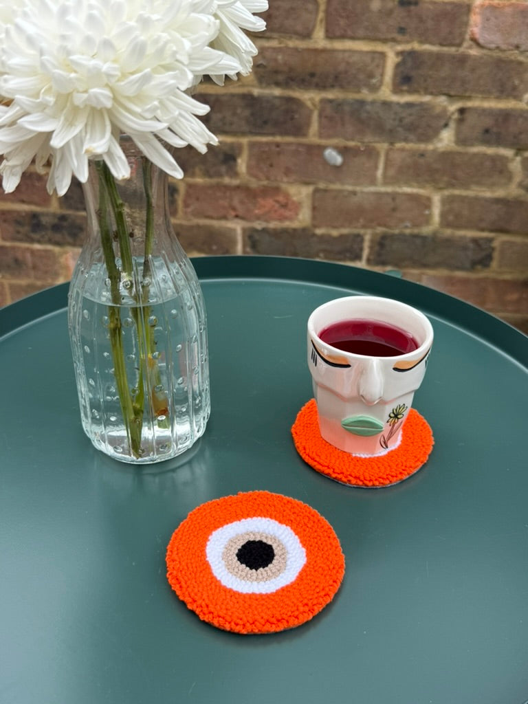 Evil Eye Punch Needle Coaster – Handmade, Colorful & Full of Good Energy