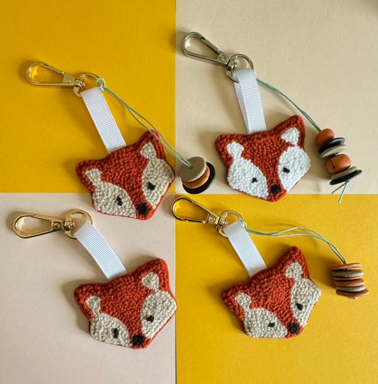 Fox Punch Needle Keychain – Whimsical, Textured & Full of Woodland Charm