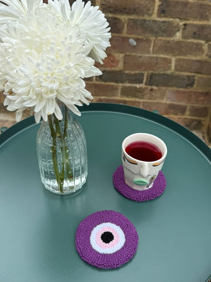 Evil Eye Punch Needle Coaster – Handmade, Colorful & Full of Good Energy