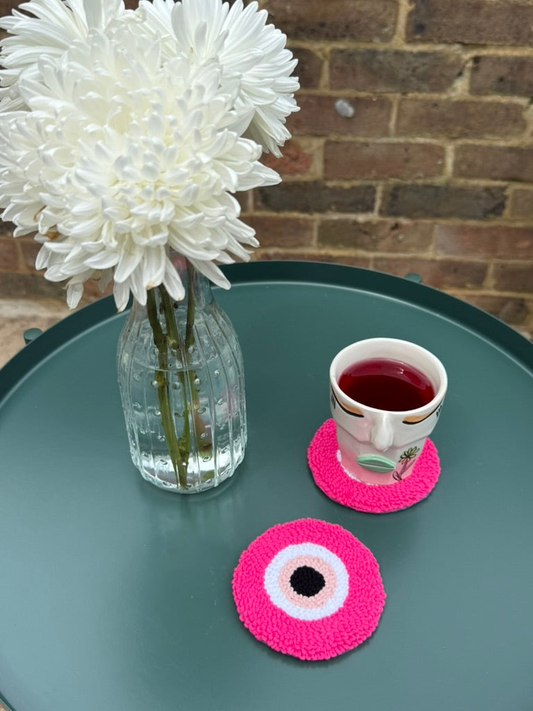 Evil Eye Punch Needle Coaster – Handmade, Colorful & Full of Good Energy