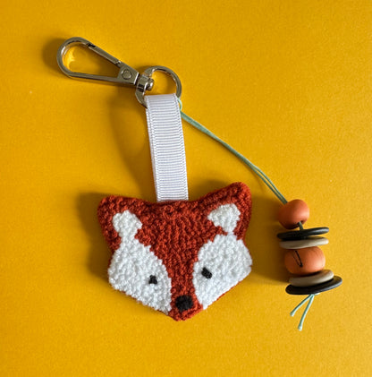 Fox Punch Needle Keychain – Whimsical, Textured & Full of Woodland Charm