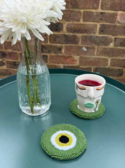 Evil Eye Punch Needle Coaster – Handmade, Colorful & Full of Good Energy