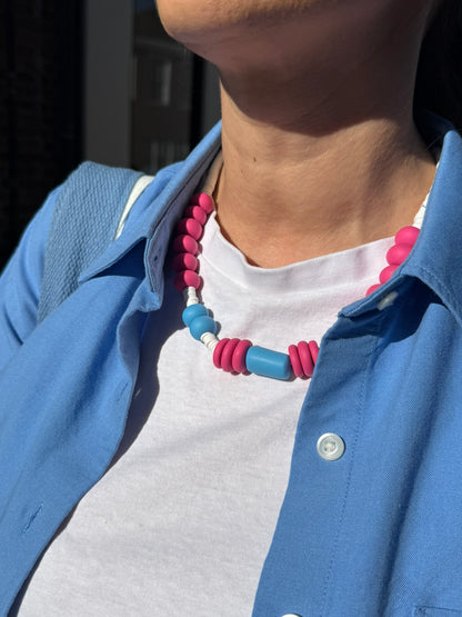 Handmade Candy Cloud Polymer Clay Necklace - Dreamy Pink & Blue Pastel Pendant