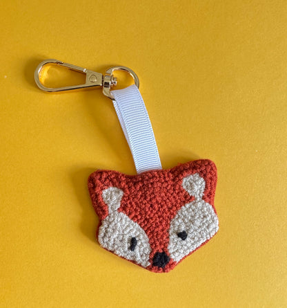 Fox Punch Needle Keychain – Whimsical, Textured & Full of Woodland Charm