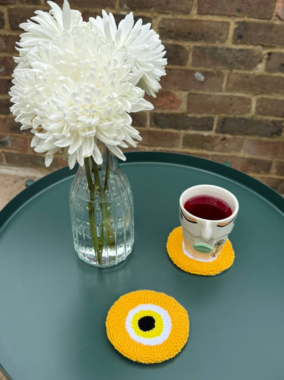 Evil Eye Punch Needle Coaster – Handmade, Colorful & Full of Good Energy