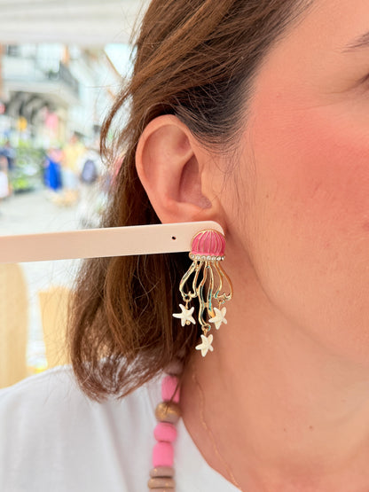 Sparkly Jellyfish & Starfish Enamel Statement Earrings