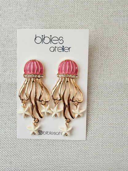 Sparkly Jellyfish & Starfish Enamel Statement Earrings