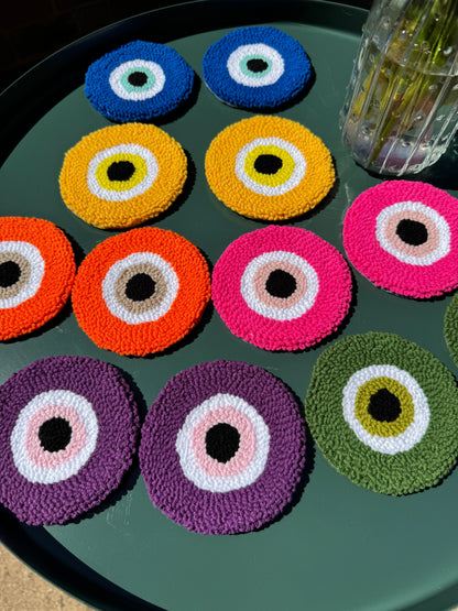 Evil Eye Punch Needle Coaster – Handmade, Colorful & Full of Good Energy