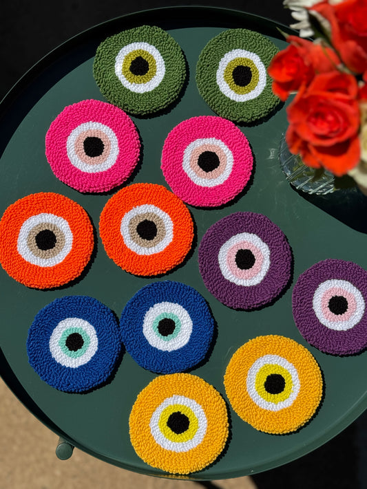 Evil Eye Punch Needle Coaster – Handmade, Colorful & Full of Good Energy