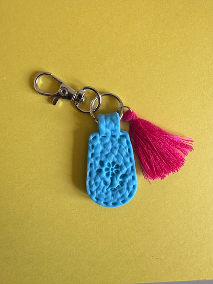 Light Blue Polymer Clay & Tassel Keychains – Colorful, Fun & One-of-a-Kind