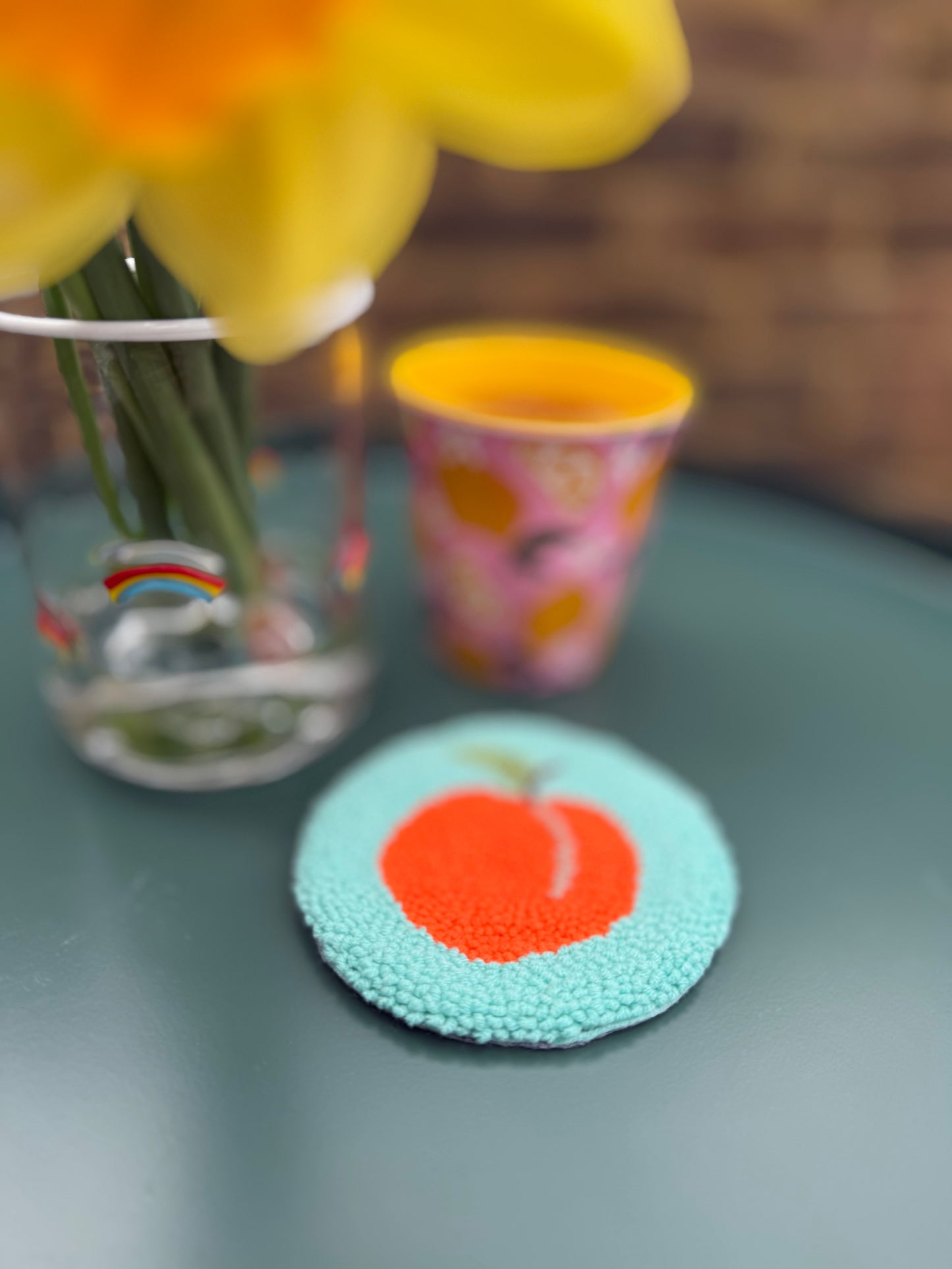 Orange Punch Needle Coaster – Handmade, Bright & Citrus-Inspired Decor