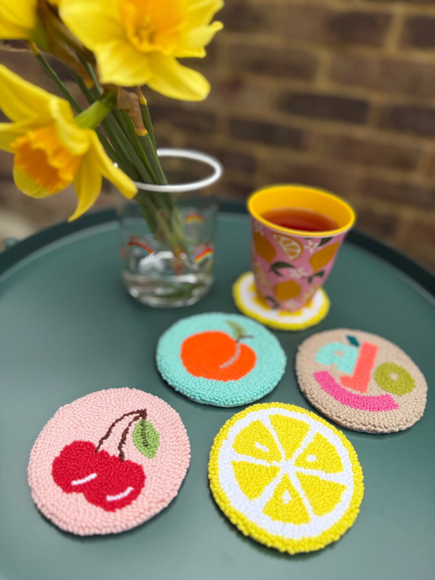 “Alo” Smile Face Punch Needle Coaster – Handmade, Whimsical & Full of Personality