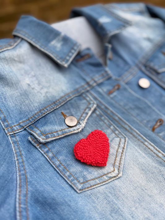 Heart Punch Needle Pin – Handmade, Sweet & Full of Love