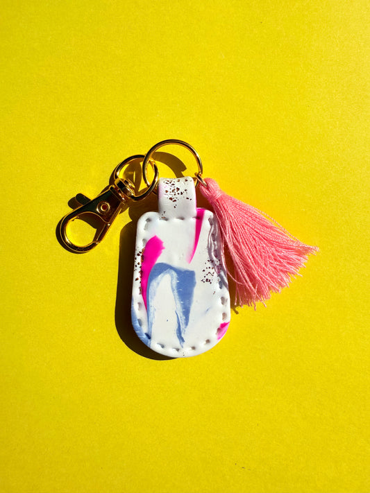 White & Gold Shiny Polymer Clay & Tassel Keychains – Colorful, Fun & One-of-a-Kind