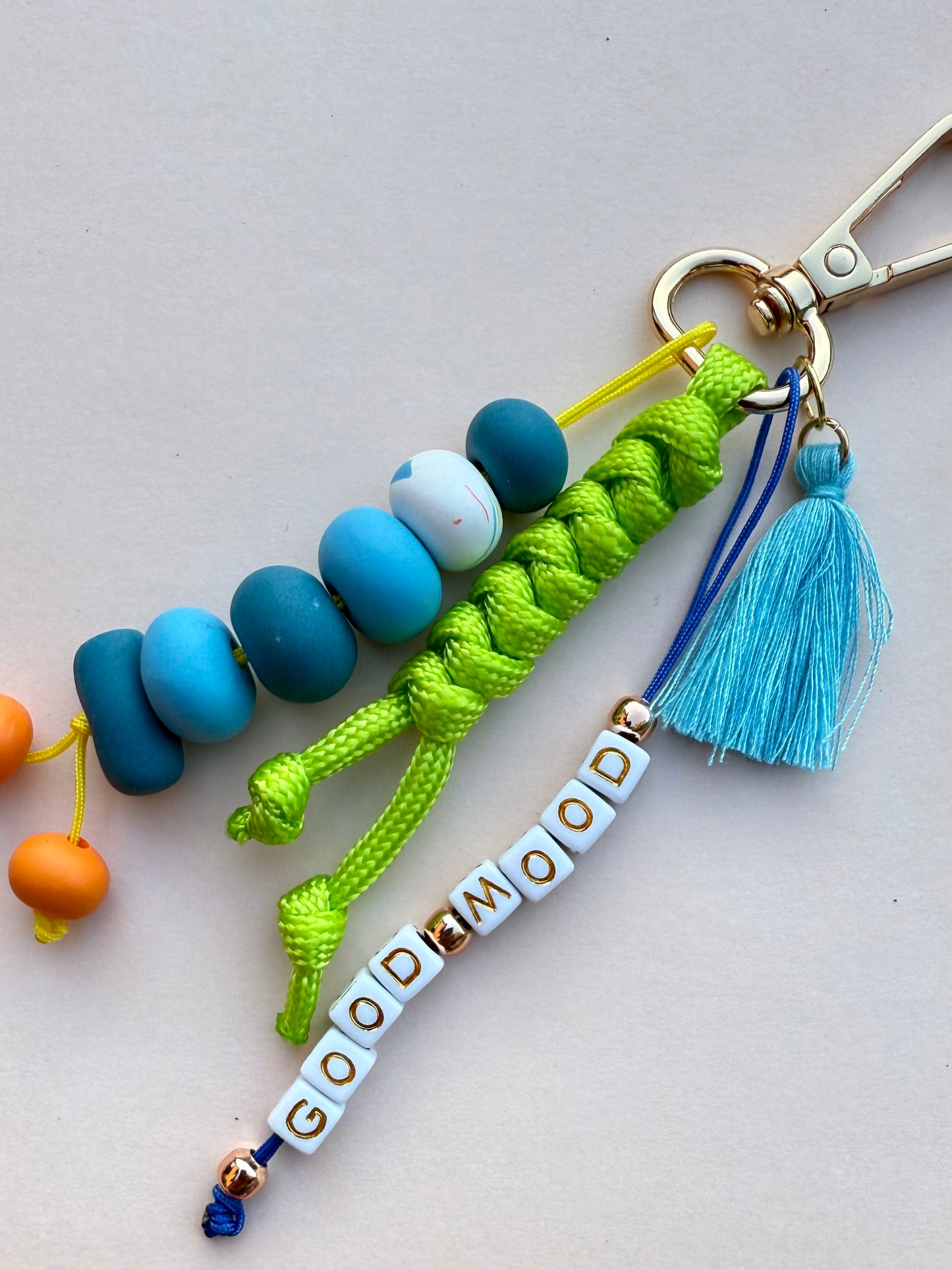 "GOOD MOOD" Handmade Polymer Clay Bead Keychains with Metal Ring – Personalized, Colorful & Durable