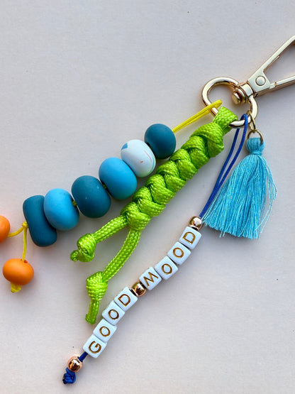 "GOOD MOOD" Handmade Polymer Clay Bead Keychains with Metal Ring – Personalized, Colorful & Durable