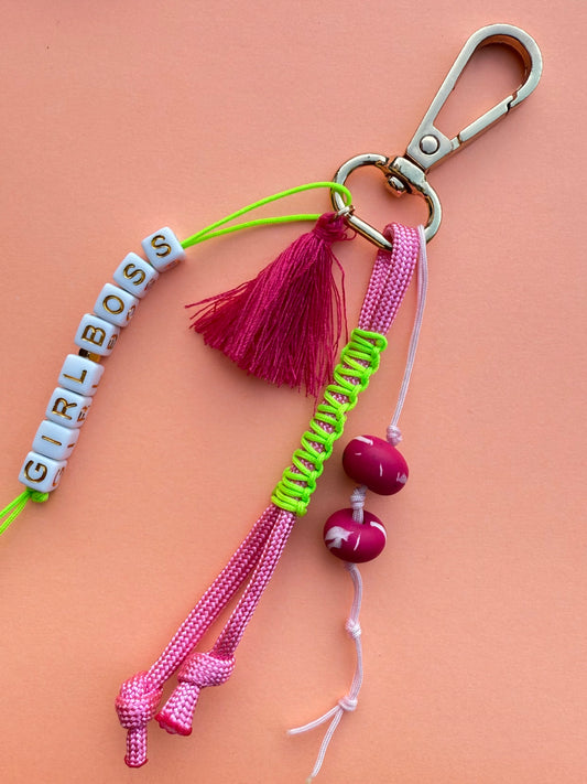 "GIRL BOSS" Handmade Polymer Clay Bead Keychains with Metal Ring – Personalized, Colorful & Durable