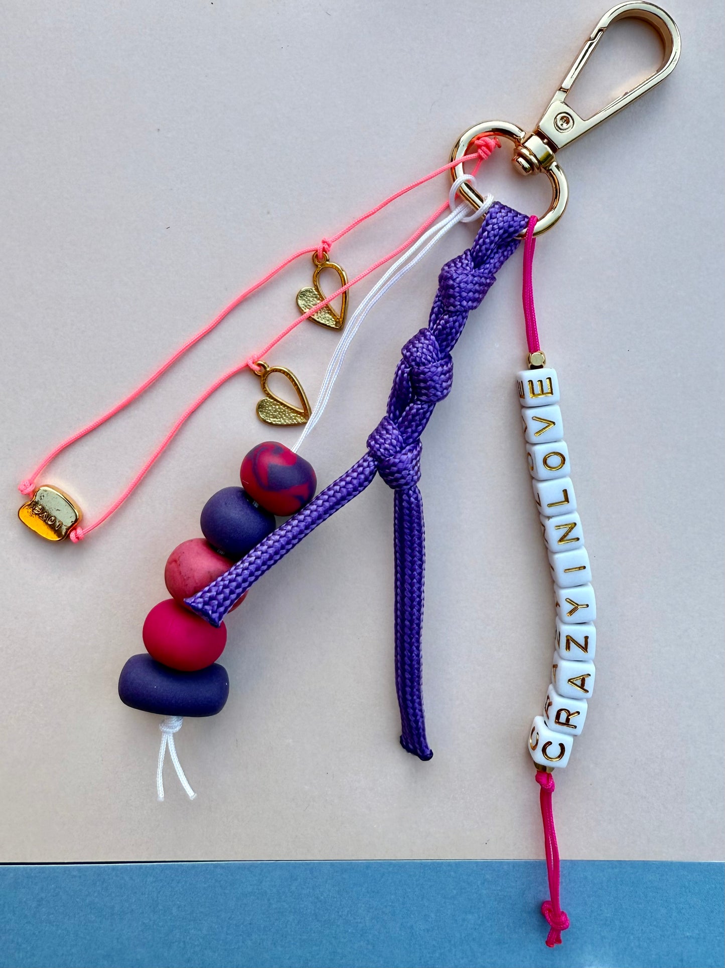 "CRAZY IN LOVE" Handmade Polymer Clay Bead Keychains with Metal Ring – Personalized, Colorful & Durable