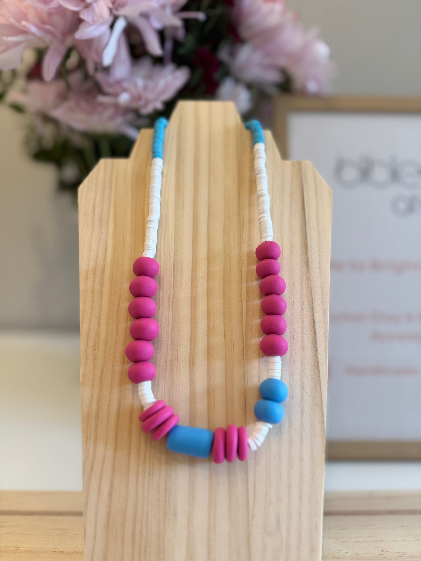 Candy Cloud - Pink & Blue Handmade Polymer Clay Necklace