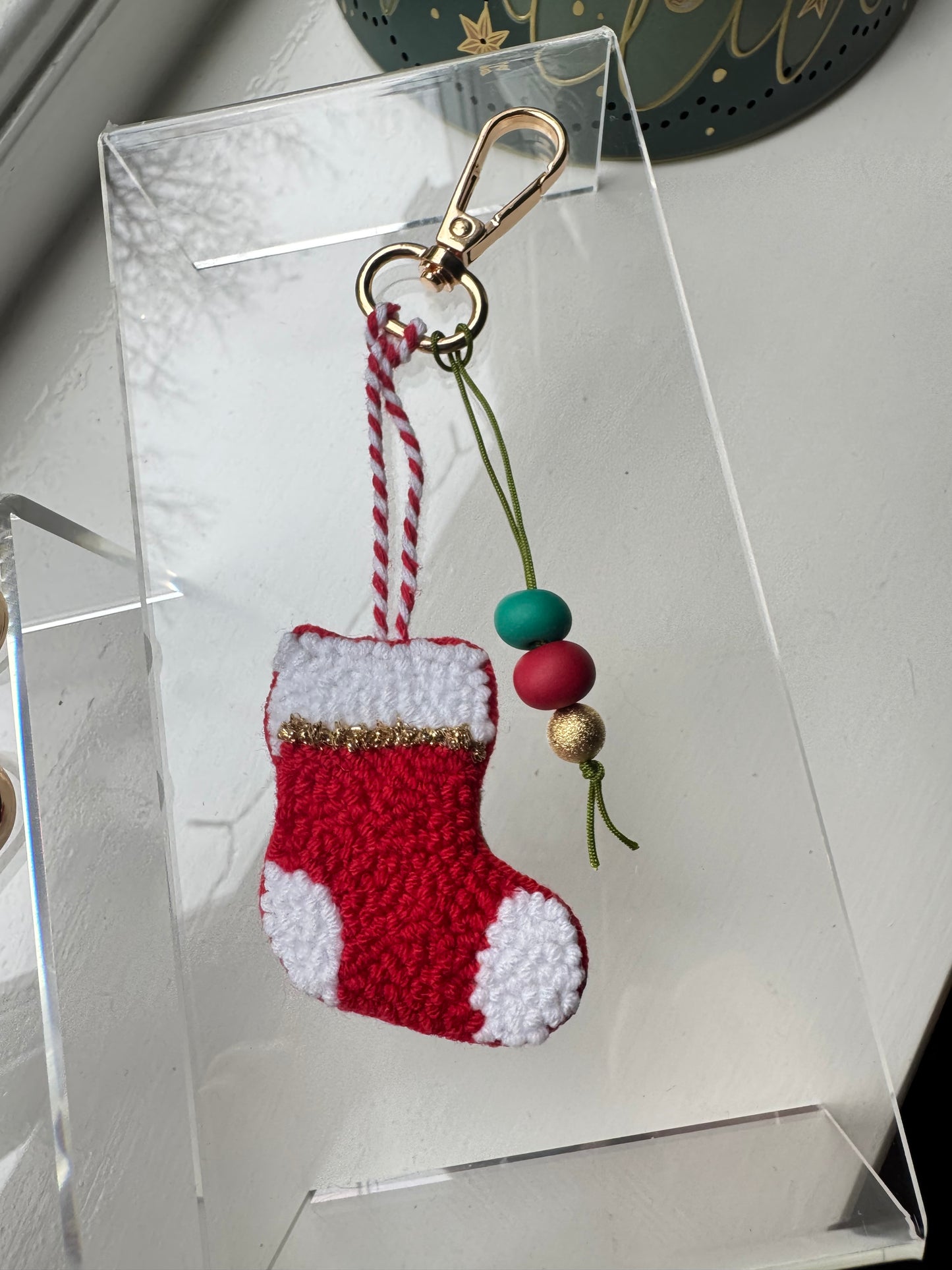 Christmas Stocking Keychain with Colorful Polymer Clay Beads – Festive, Fun & Full of Holiday Spirit