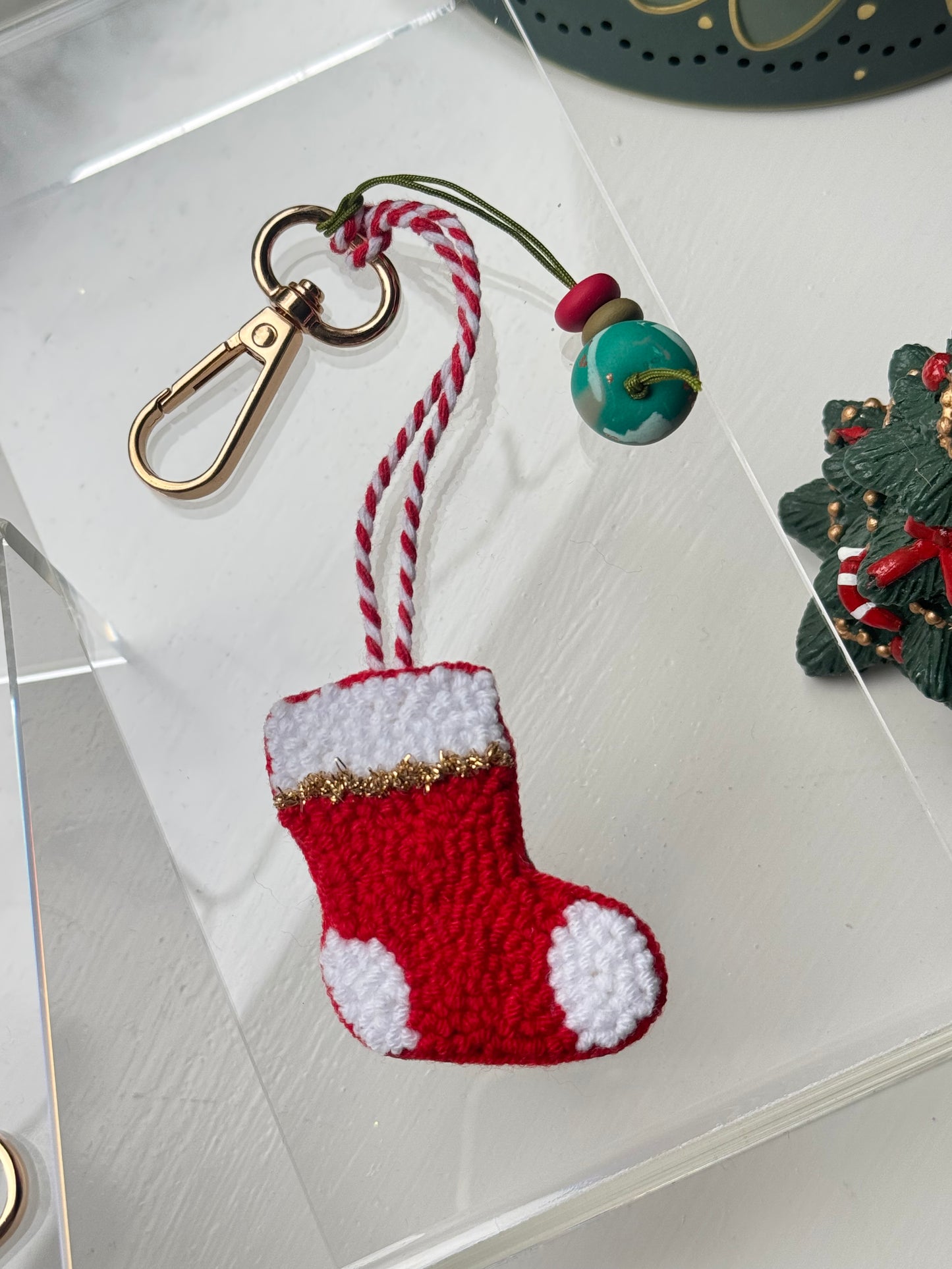 Christmas Stocking Keychain with Colorful Polymer Clay Beads – Festive, Fun & Full of Holiday Spirit