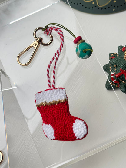 Christmas Stocking Keychain with Colorful Polymer Clay Beads – Festive, Fun & Full of Holiday Spirit