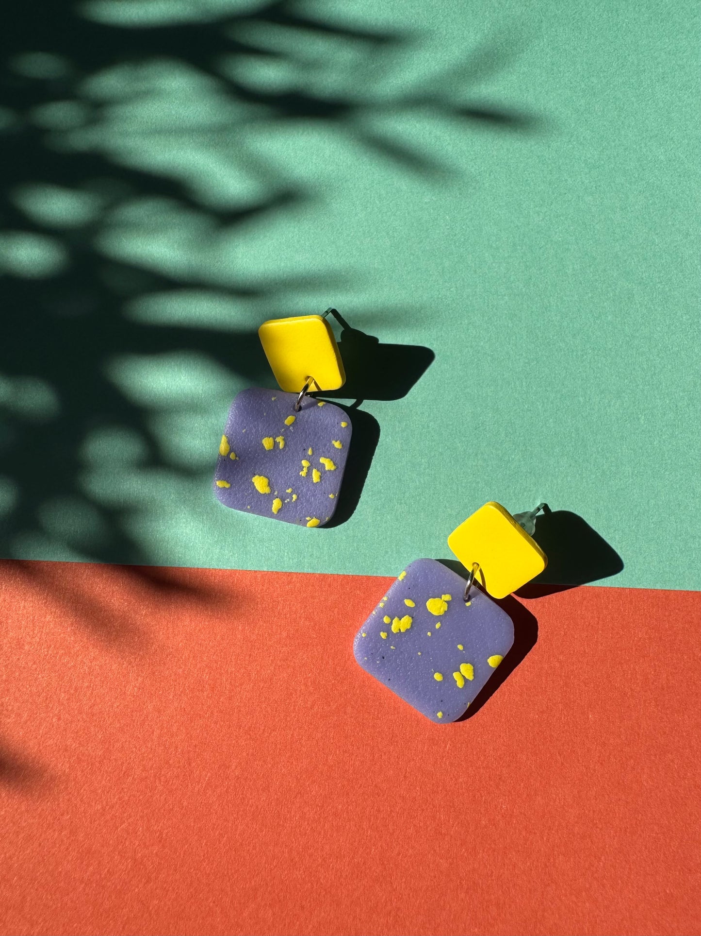 Sunset Bloom Polymer Clay Earrings – Purple & Yellow