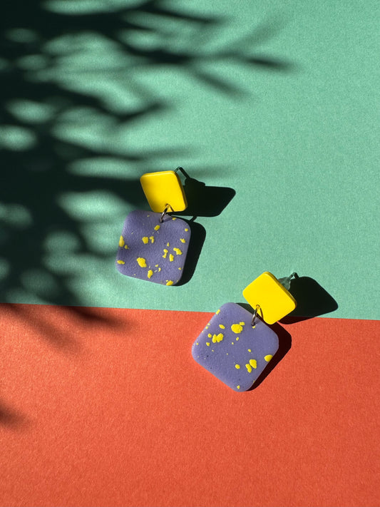 Sunset Bloom Polymer Clay Earrings – Purple & Yellow