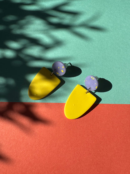 Sunset Bloom Polymer Clay Earrings – Purple & Yellow