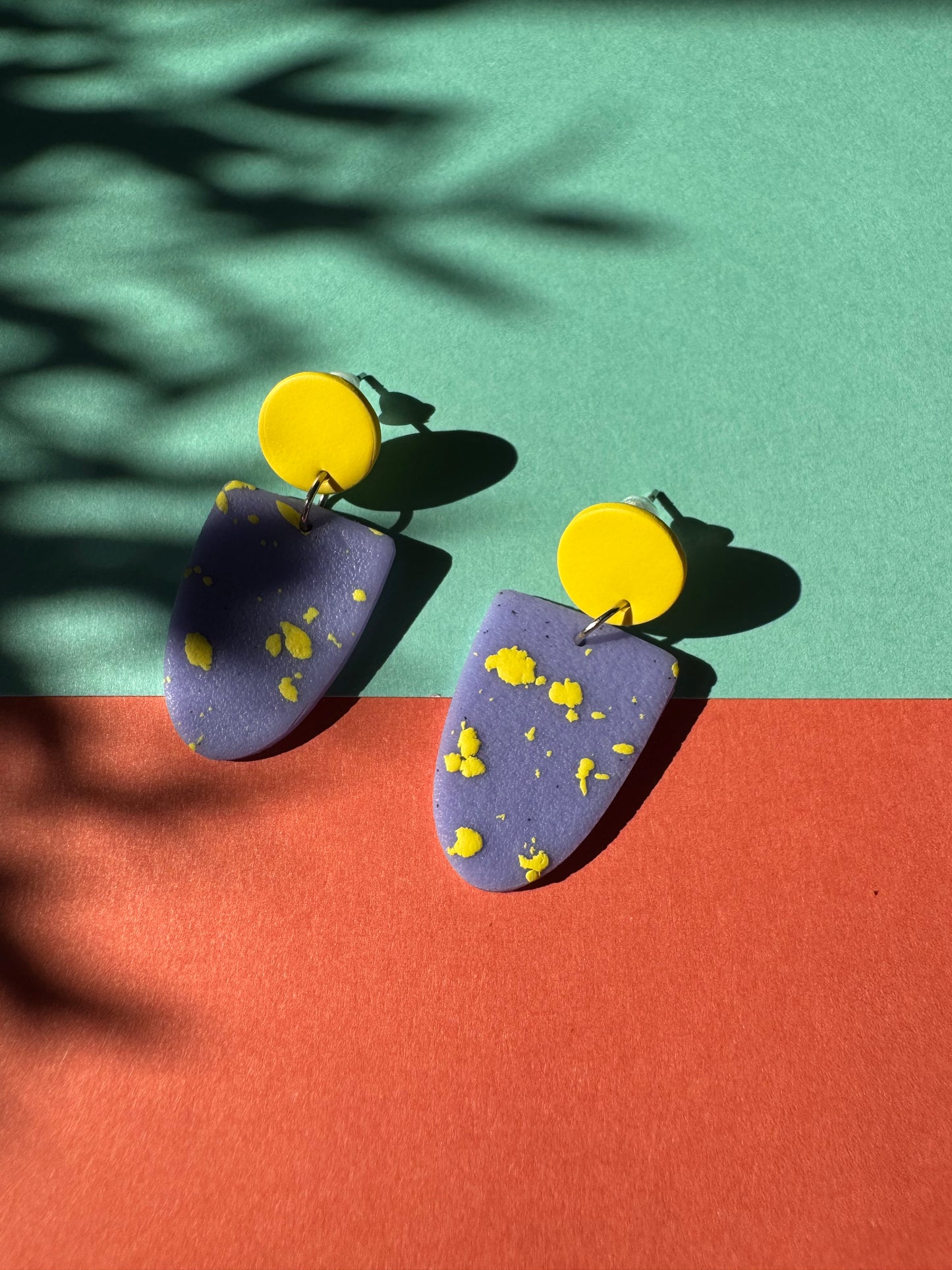 Sunset Bloom Polymer Clay Earrings – Purple & Yellow