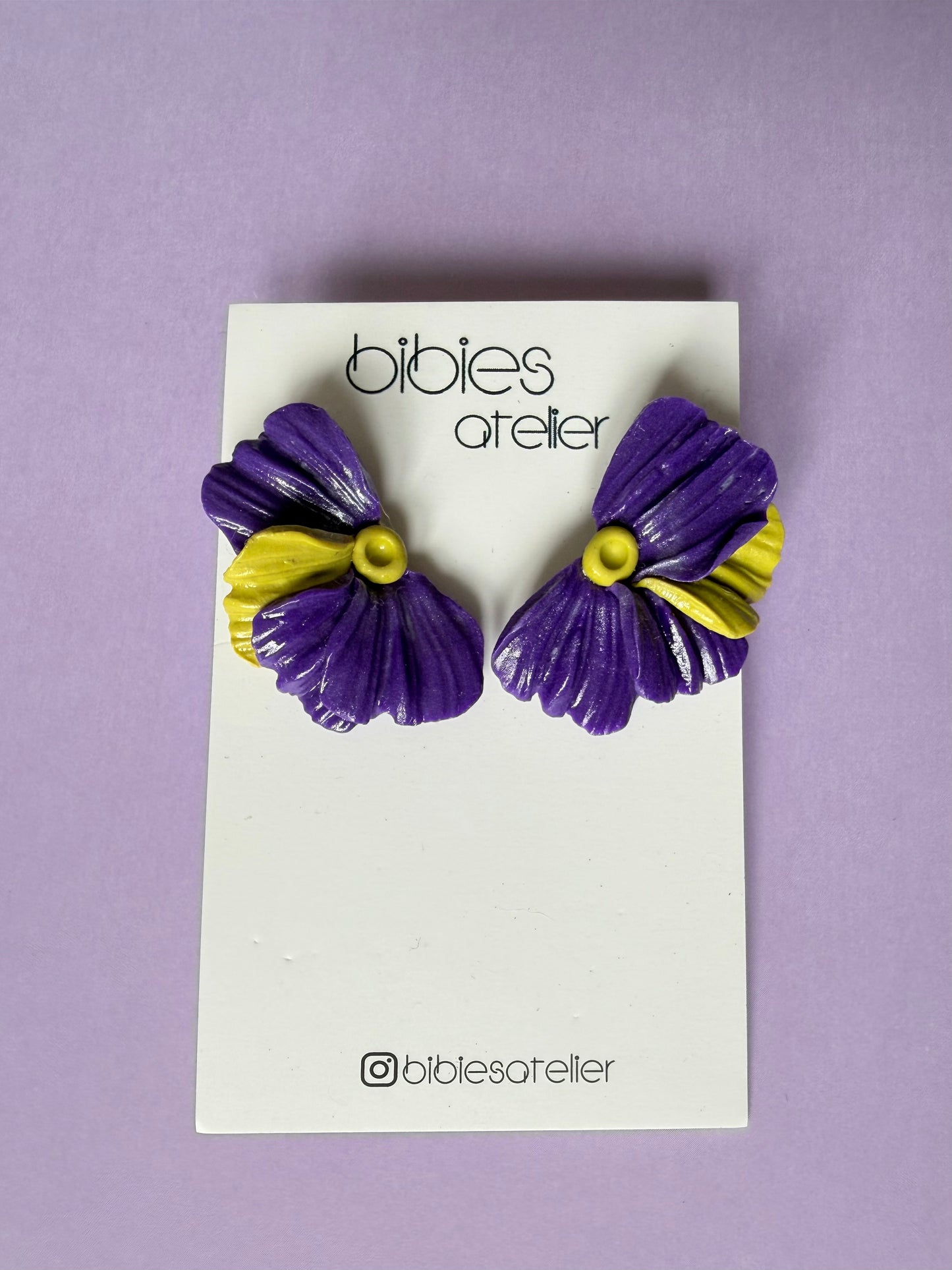 Flower Polymer Clay Flower Stud Earrings, Purple and Lime Green Botanical, Modern Statement Jewelry