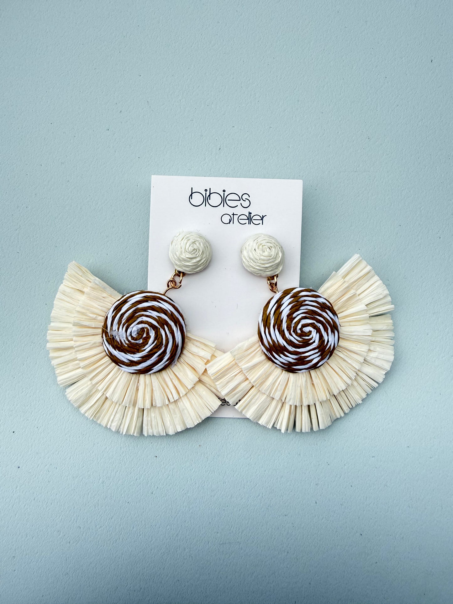 Raffia Fan Earrings, Woven Straw Leaf Statement Earrings, Handmade Neutral Boho Floral Dangles, Elegant Summer Fringe Jewelry