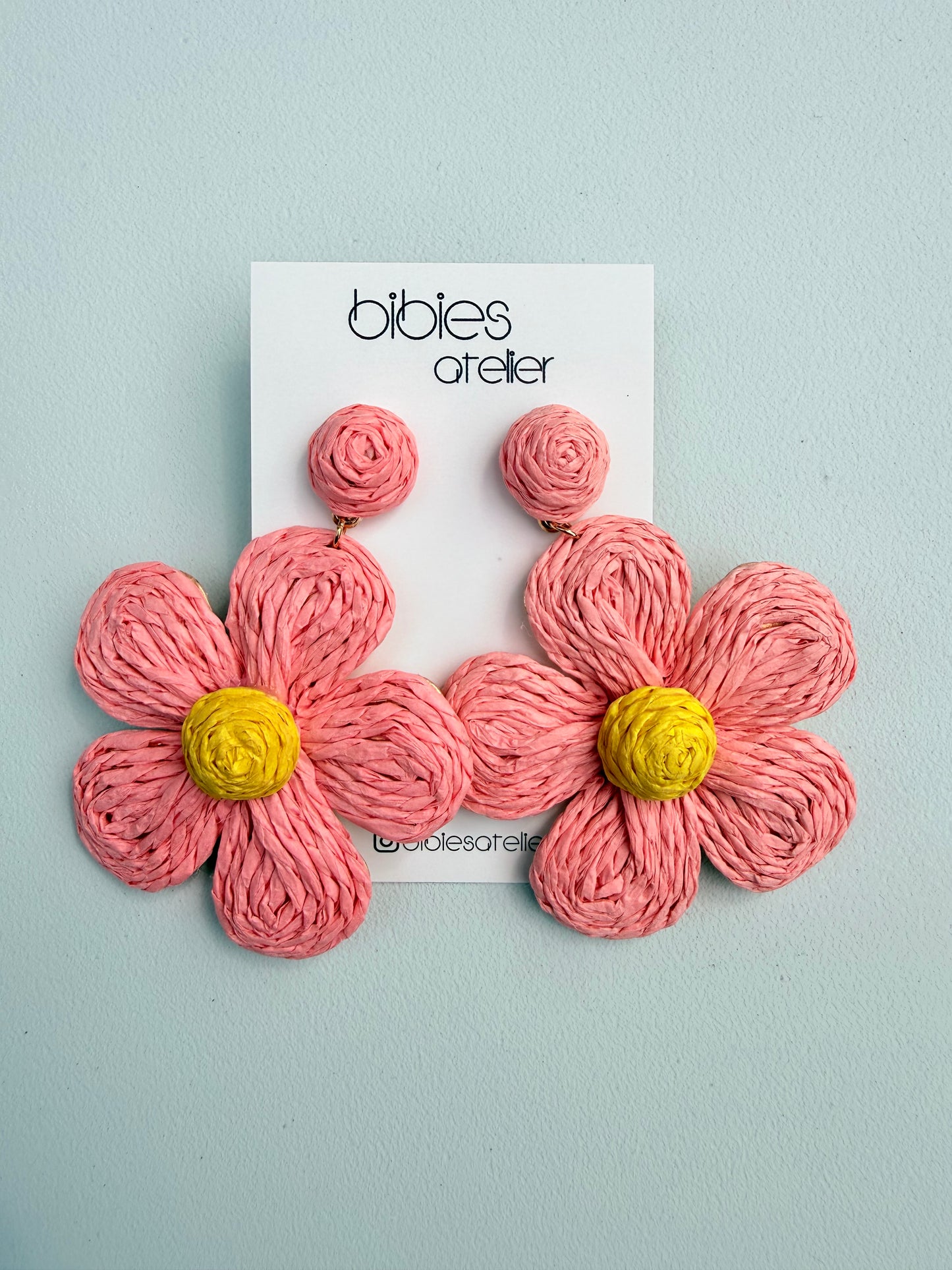 Handmade Raffia Flower Dangle Earrings, Woven Summer Statement Jewelry, Lightweight Floral Drops
